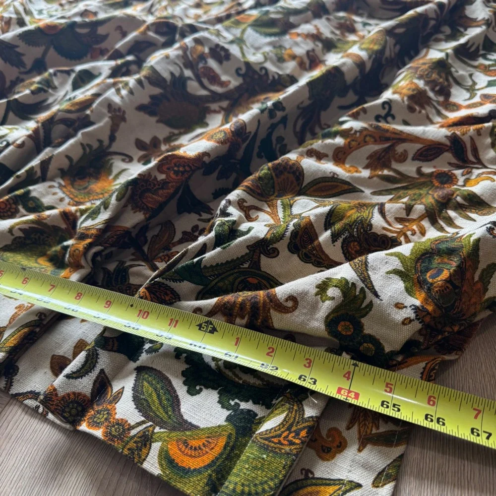 Vintage 70s Floral Paisley Pinch Pleat Curtains 2 Panels 81